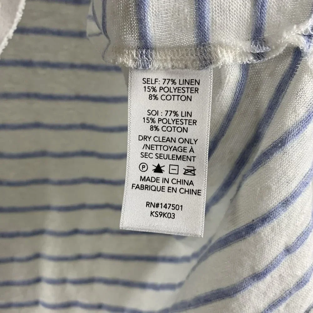 KOBI HALPERIN White and Blue Striped Linen Blend Knit Top Size Small Sweater